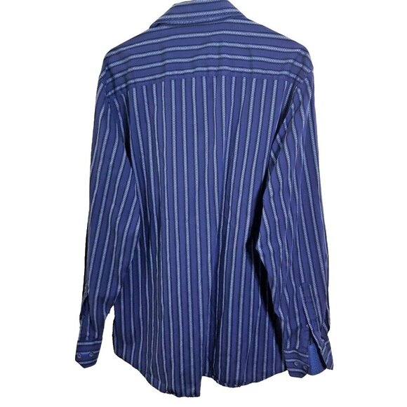 Bugatchi Uomo Mens Size Large Button Up Shirt Blue Striped Flip Cuff Long Sleeve - Picture 2 of 4